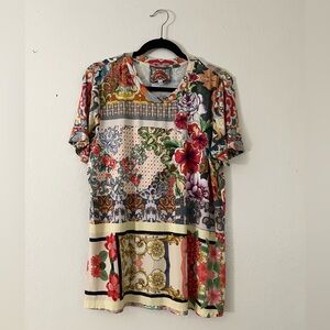 Johnny Was Tee L crewneck T shirt Patchwork Colorful Style#J13021C-1 shrt sleeve